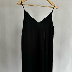 Black Satin Midi Slip Dress